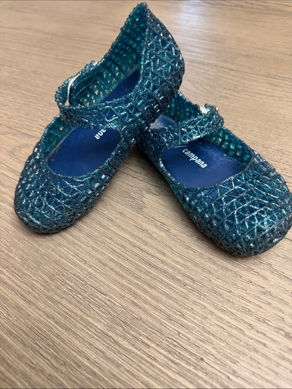 Mini Melissa Campana Blue Glitter Mary Jane Shoes